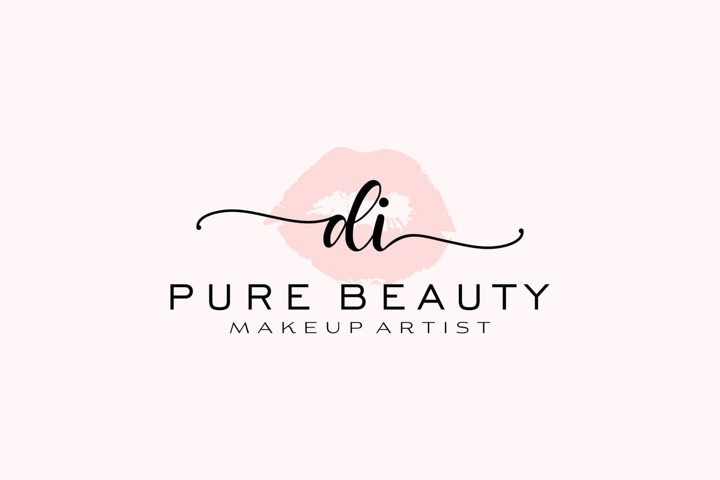 Initial DI Watercolor Lips Premade Logo Design, Logo for Makeup Artist Business Branding, Blush Beauty Boutique Logo Design, Calligraphy Logo with creative template. vector