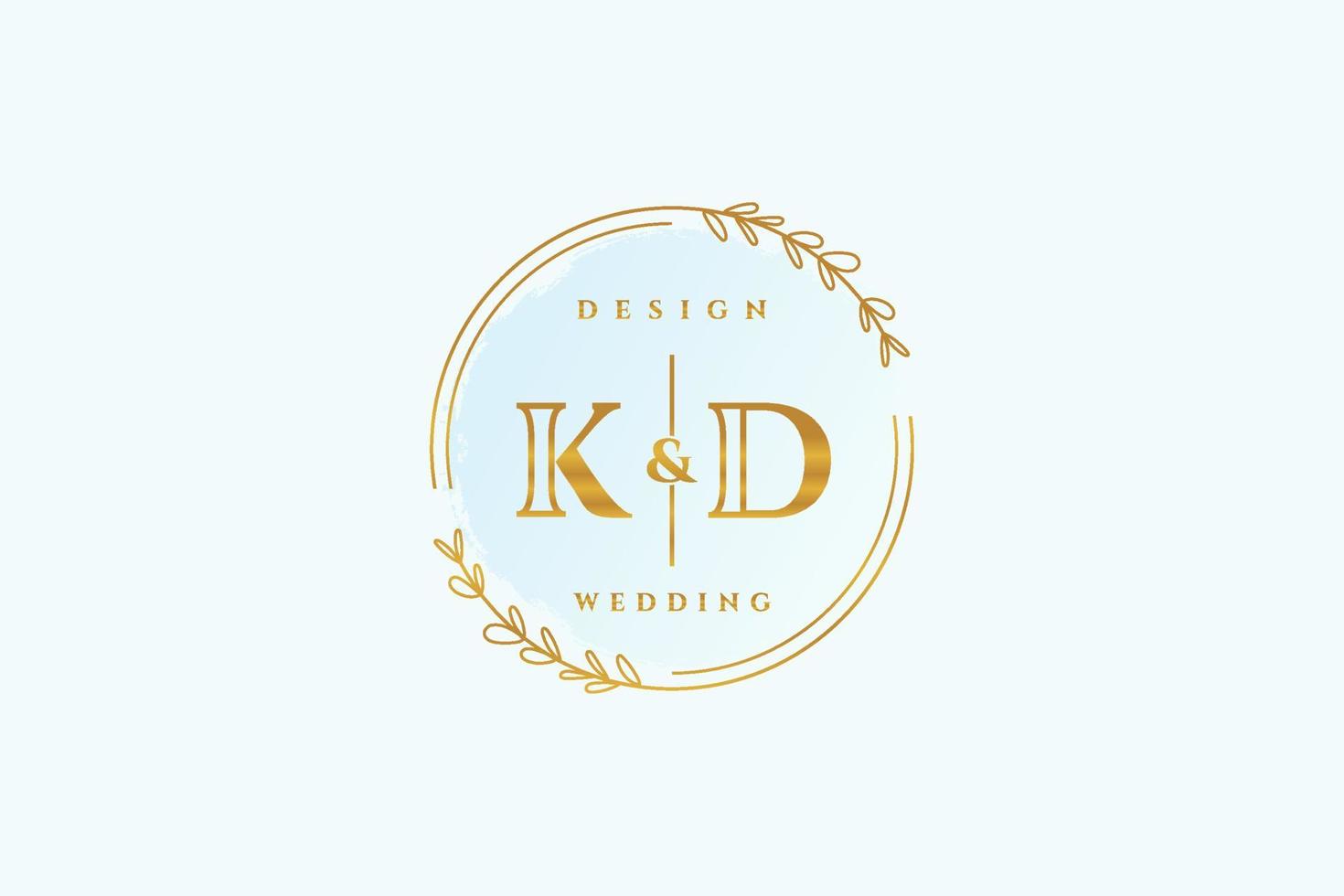 Initial KD beauty monogram and elegant logo design handwriting logo of initial signature, wedding, fashion, floral and botanical with creative template. vector