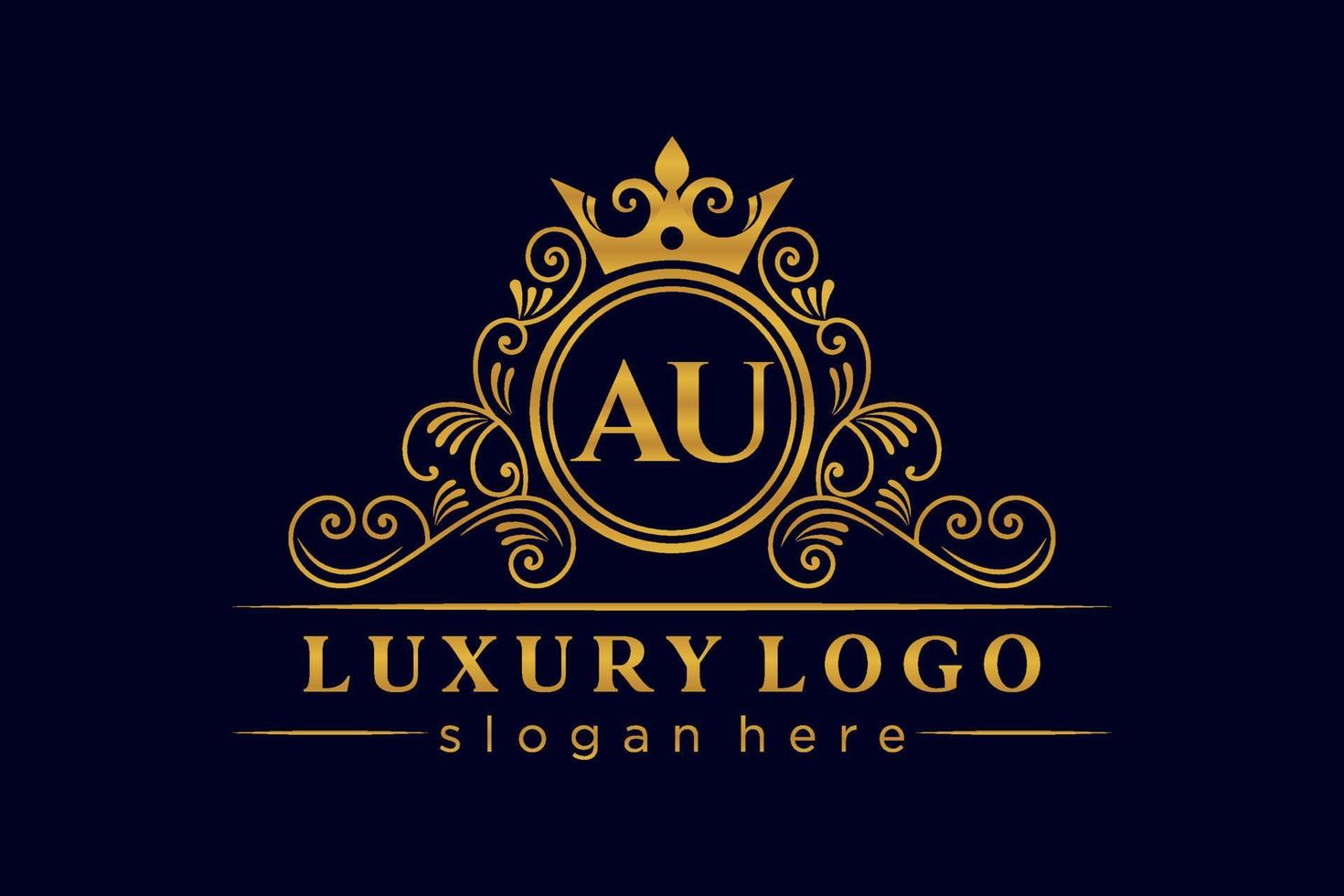 AU Initial Letter Gold calligraphic feminine floral hand drawn heraldic monogram antique vintage style luxury logo design Premium Vector