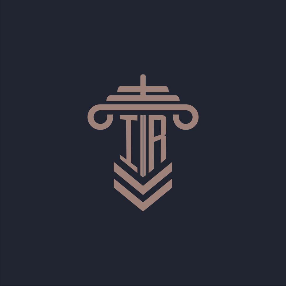 IR initial monogram logo with pillar design for law firm vector image
