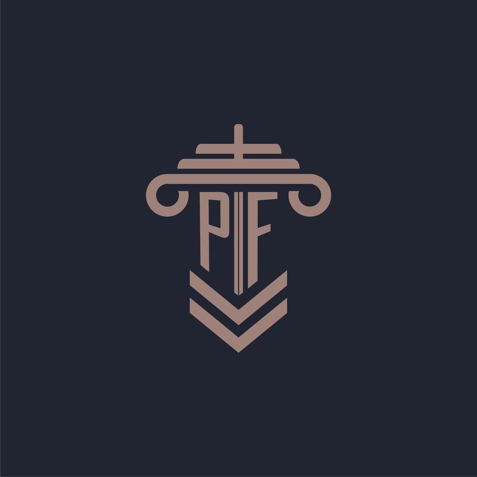 PF initial monogram logo with pillar design for law firm vector image