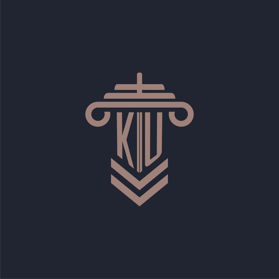 KU initial monogram logo with pillar design for law firm vector image