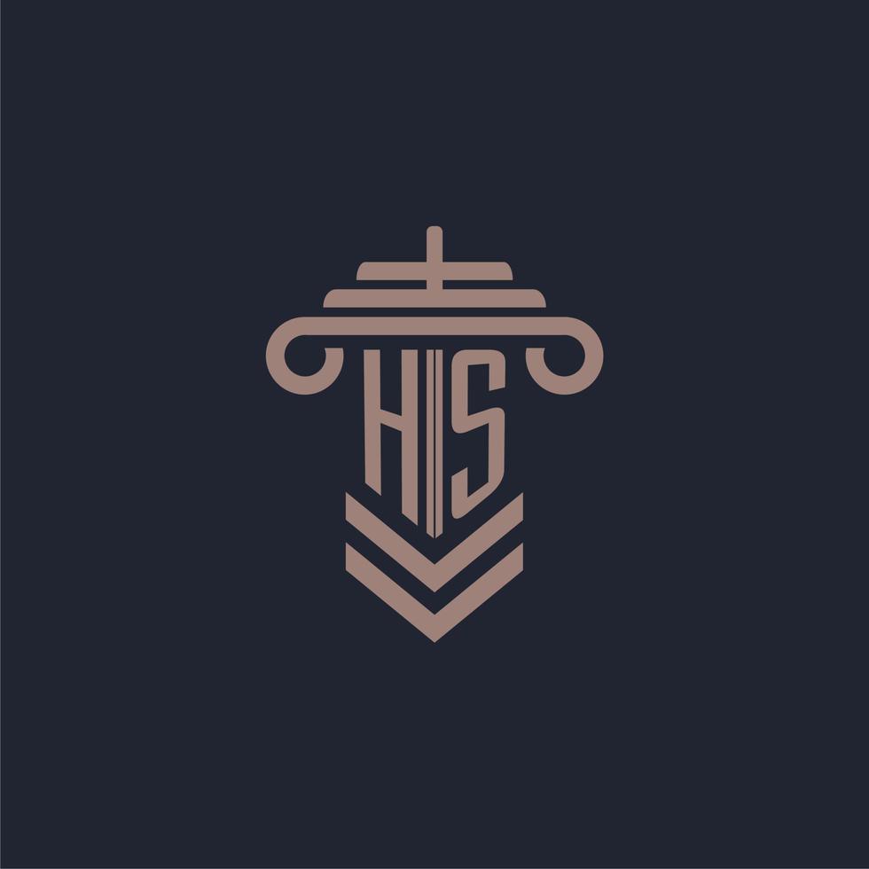 logotipo de monograma inicial hs con diseño de pilar para imagen vectorial de bufete de abogados vector