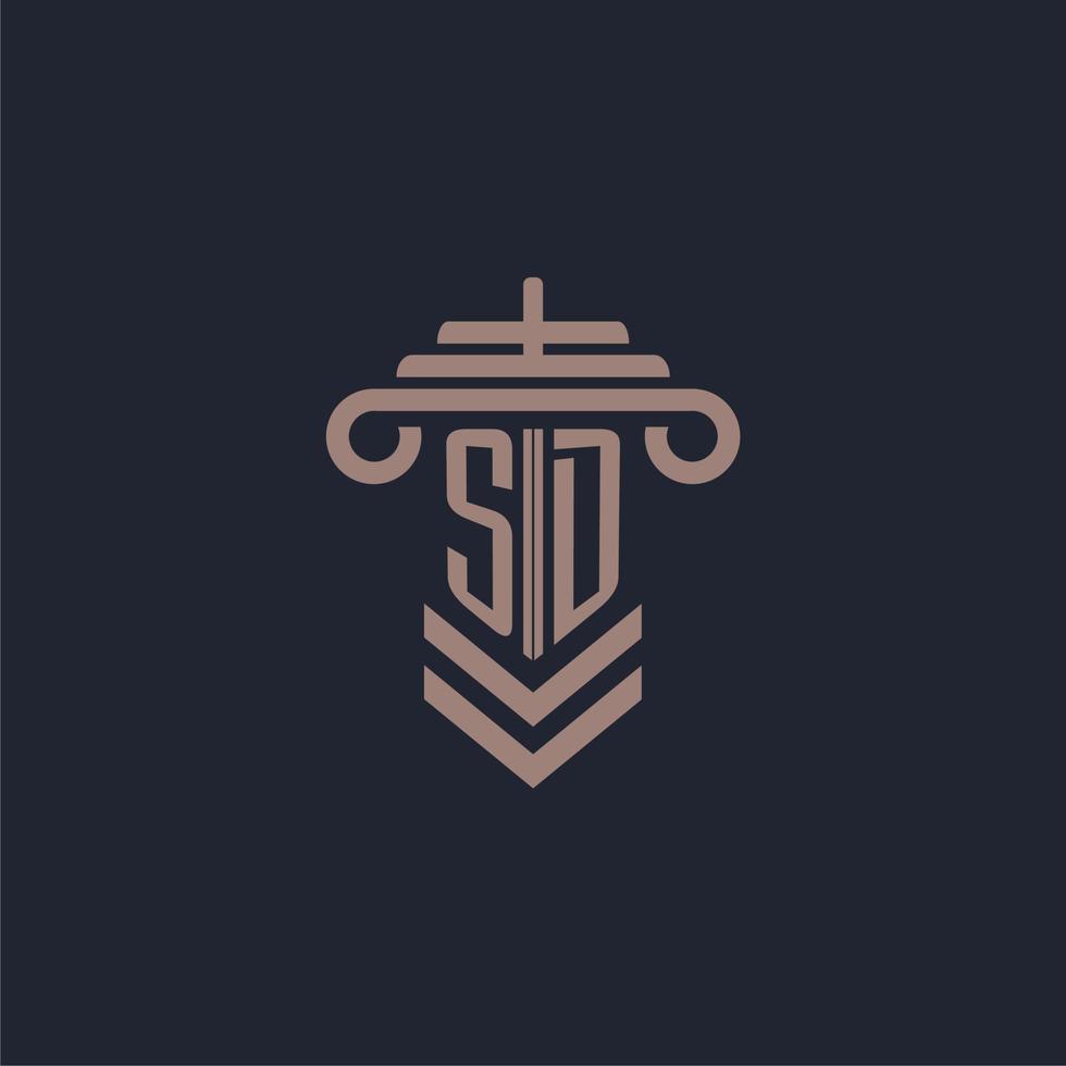 SD initial monogram logo with pillar design for law firm vector image