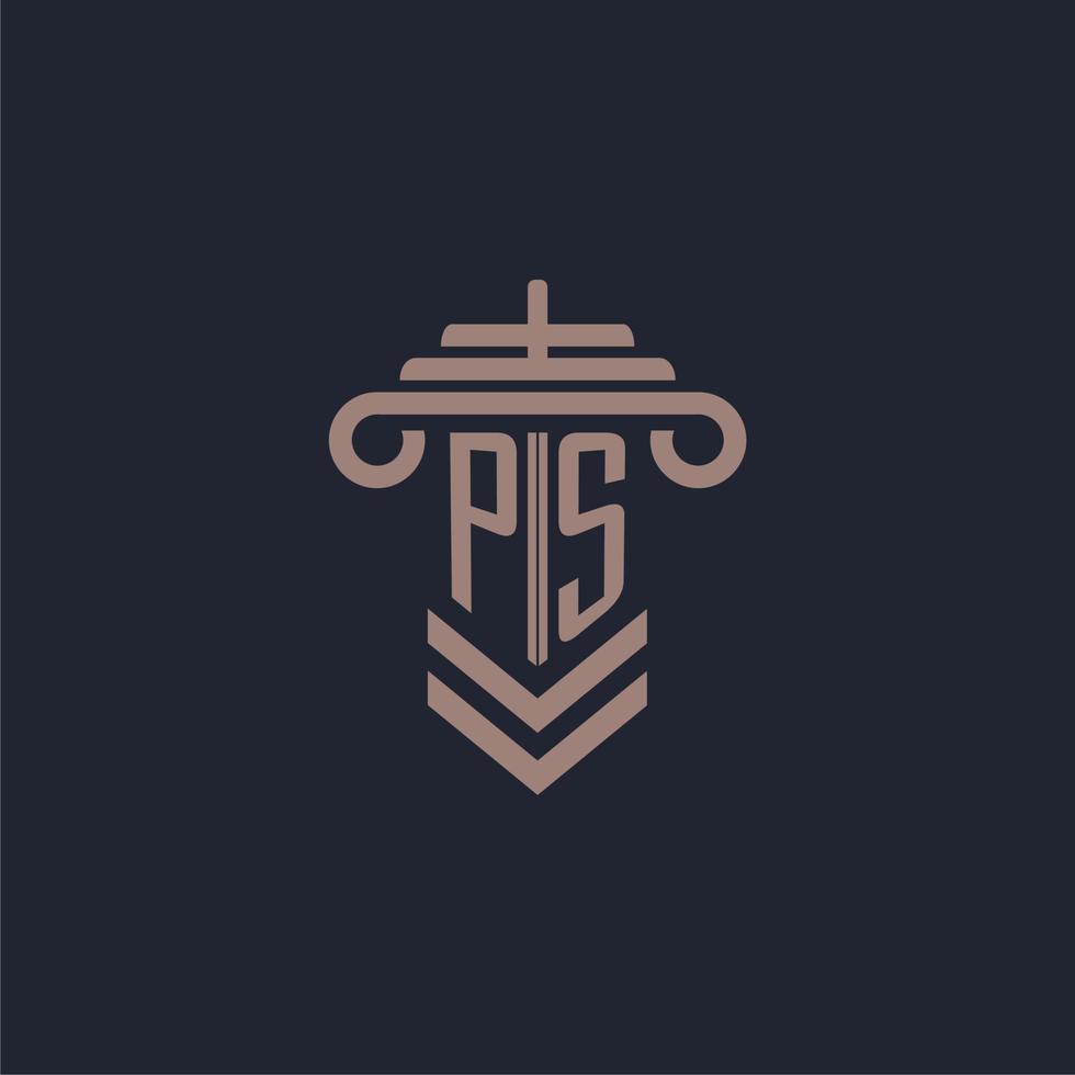 PS initial monogram logo with pillar design for law firm vector image