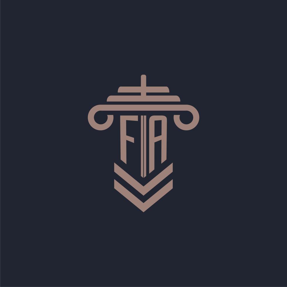 FA initial monogram logo with pillar design for law firm vector image