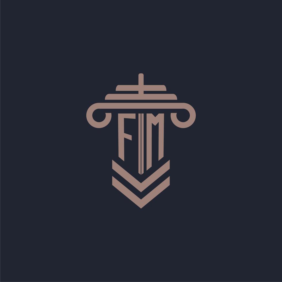 FM initial monogram logo with pillar design for law firm vector image