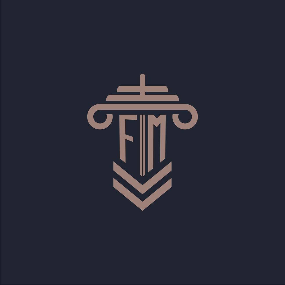 FM initial monogram logo with pillar design for law firm vector image