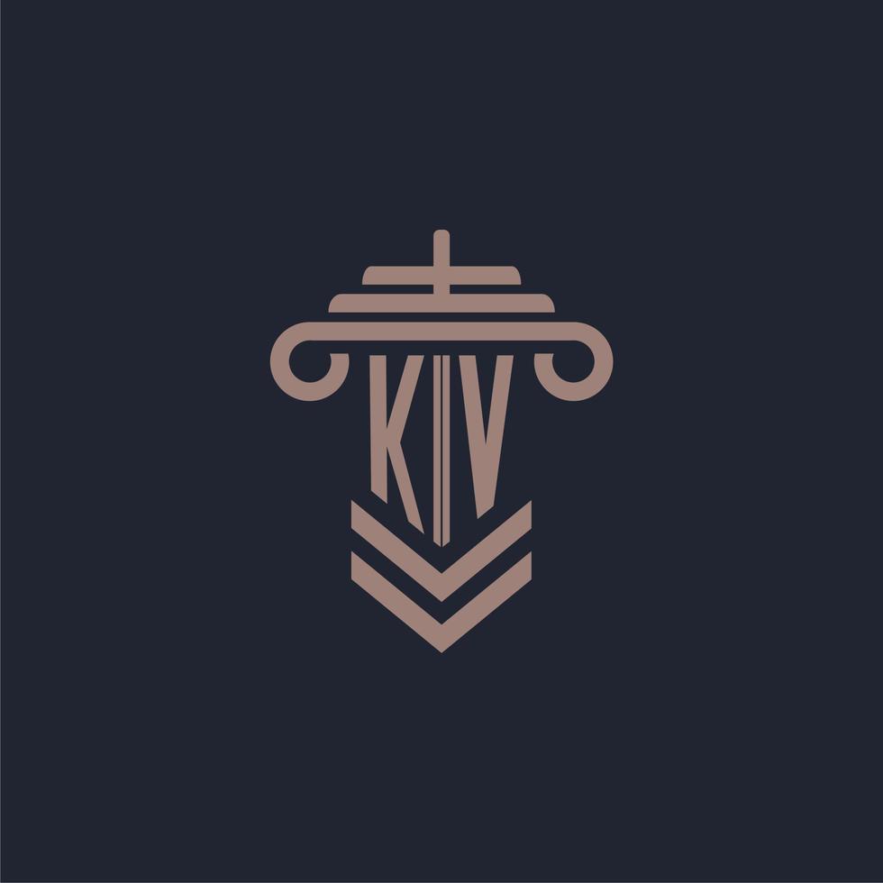KV initial monogram logo with pillar design for law firm vector image