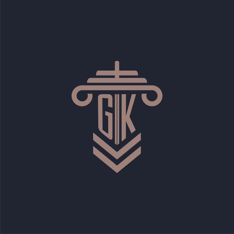 GK initial monogram logo with pillar design for law firm vector image