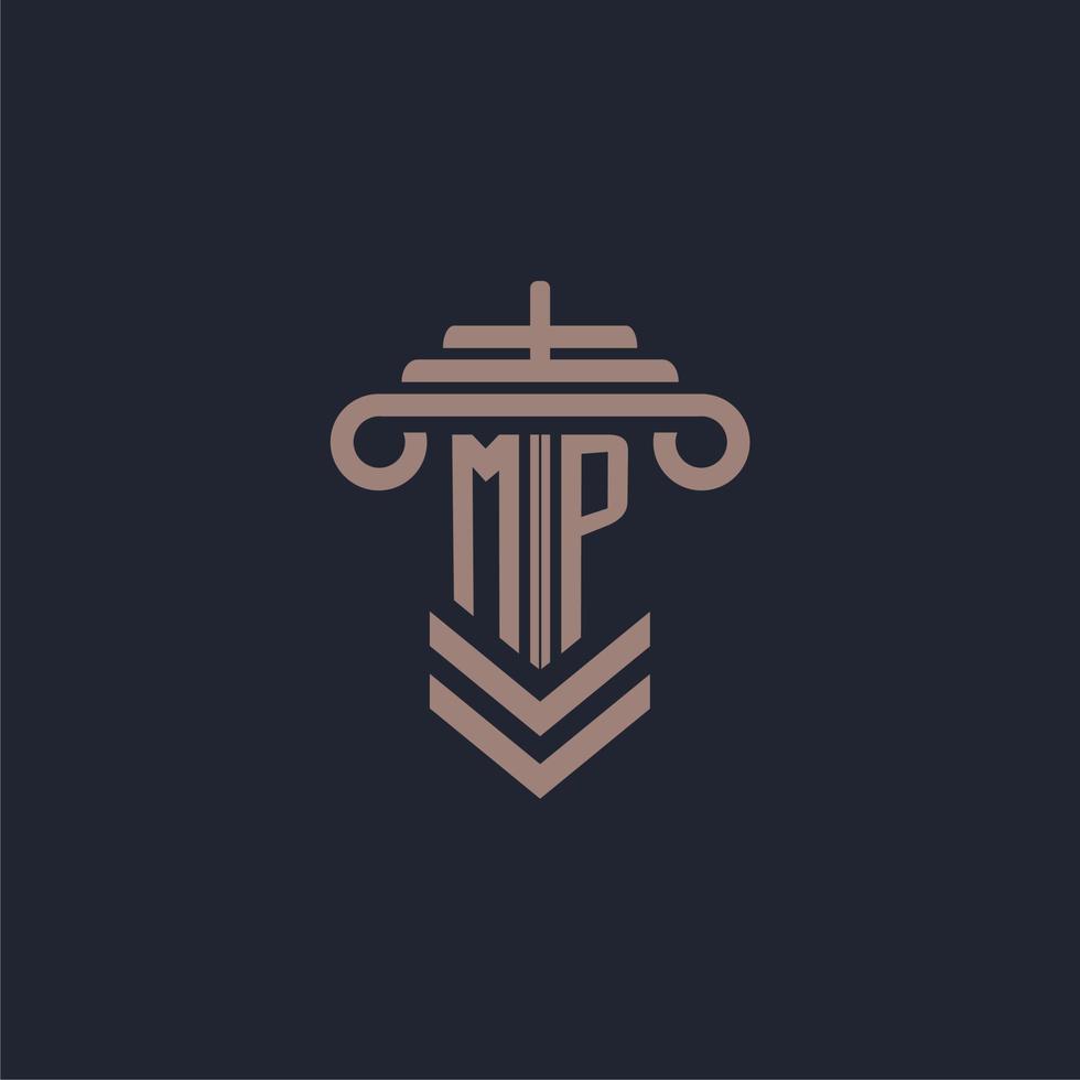 MP initial monogram logo with pillar design for law firm vector image