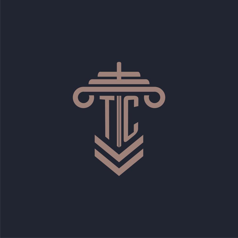 logotipo de monograma inicial de tc con diseño de pilar para la imagen vectorial del bufete de abogados vector