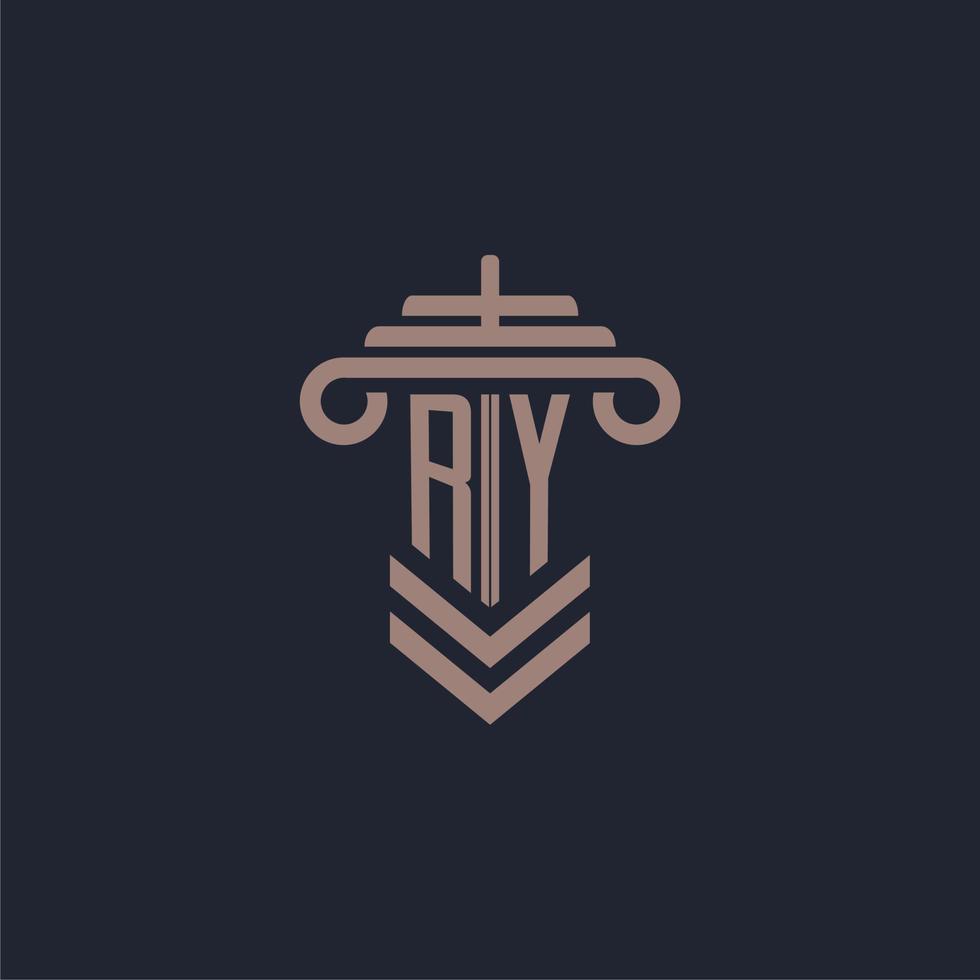 logotipo de monograma inicial de ry con diseño de pilar para imagen vectorial de bufete de abogados vector