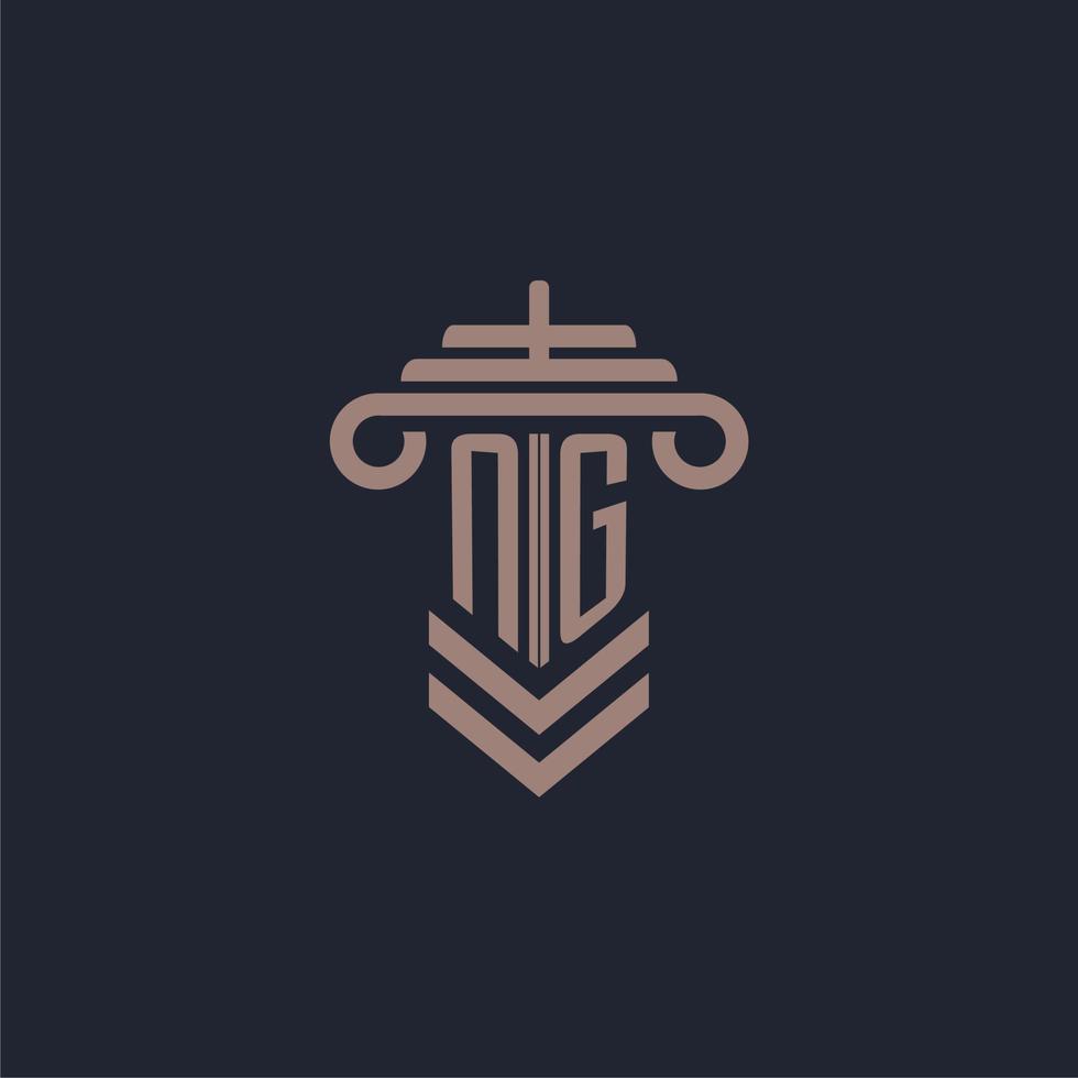 NG initial monogram logo with pillar design for law firm vector image