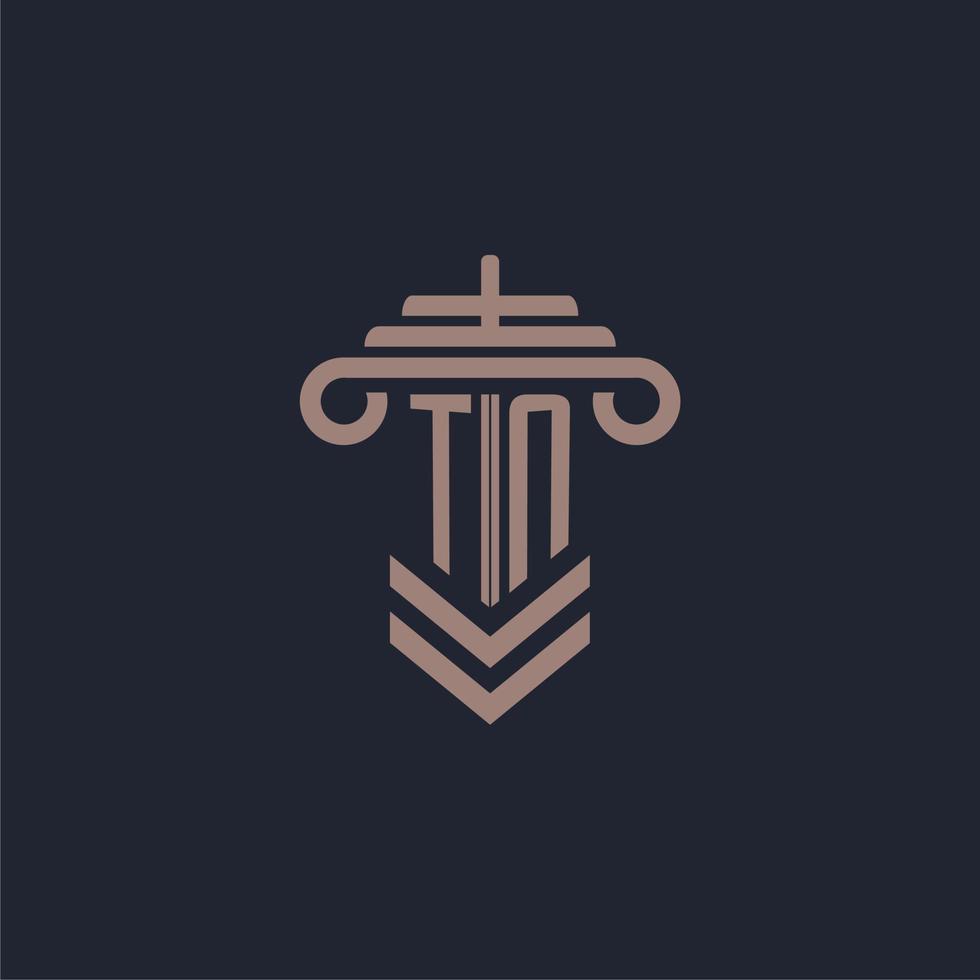 TN initial monogram logo with pillar design for law firm vector image