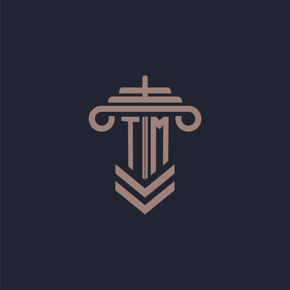 TM initial monogram logo with pillar design for law firm vector image