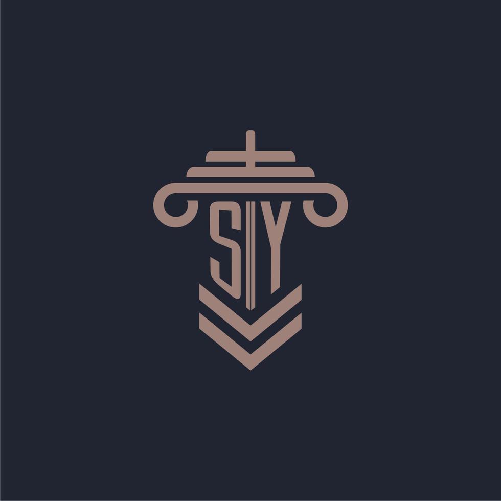 SY initial monogram logo with pillar design for law firm vector image