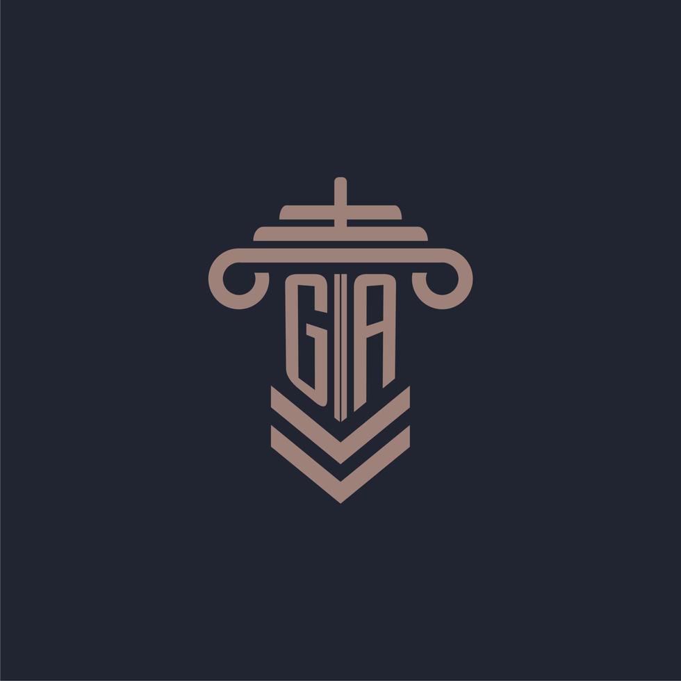 GA initial monogram logo with pillar design for law firm vector image