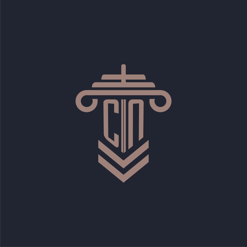 CN initial monogram logo with pillar design for law firm vector image