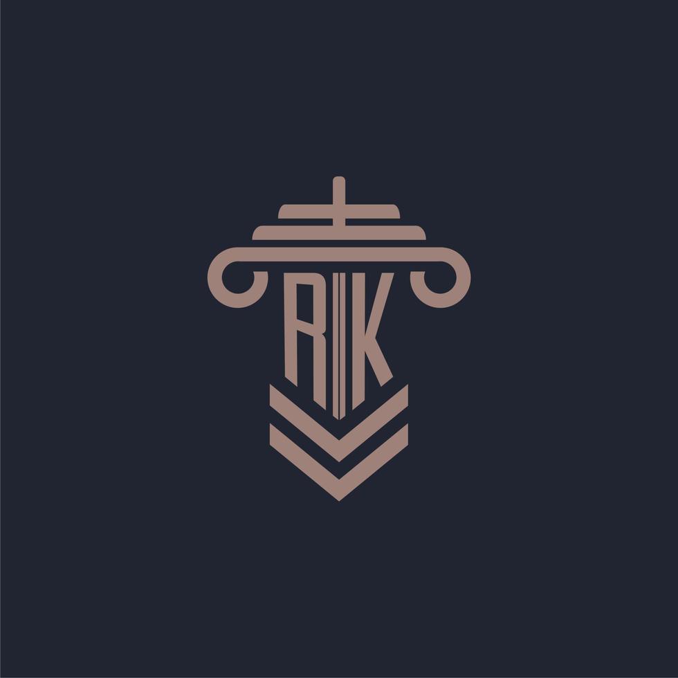 logotipo de monograma inicial rk con diseño de pilar para imagen vectorial de bufete de abogados vector