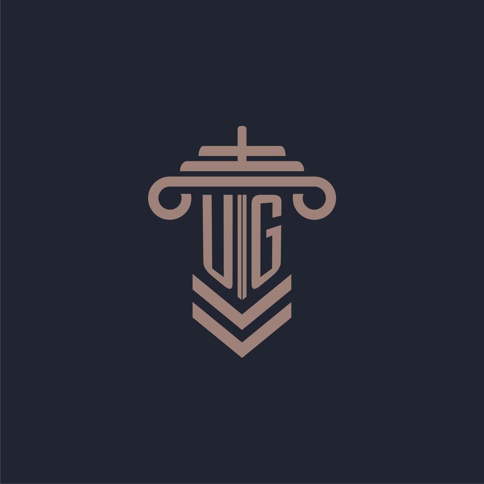 UG initial monogram logo with pillar design for law firm vector image