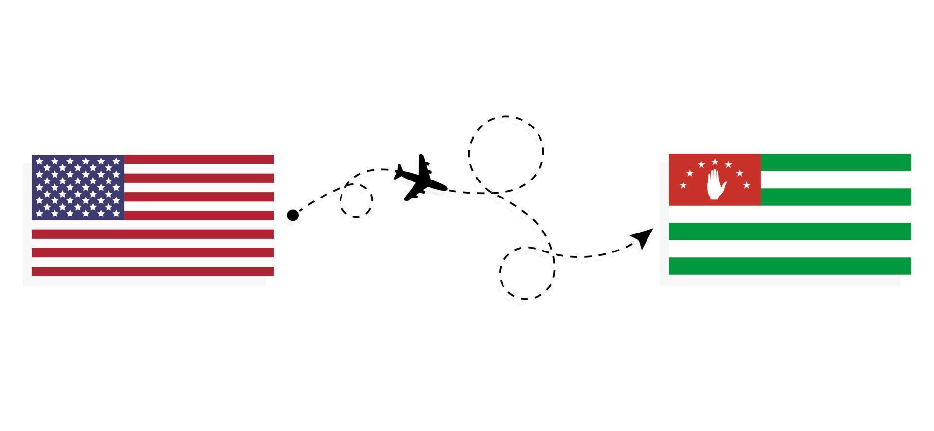 Flight and travel from USA to Abkhazia by passenger airplane Travel concept vector