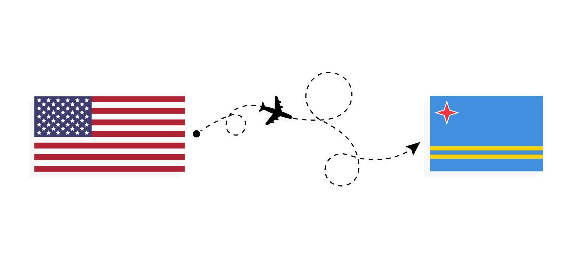 vuelo y viaje desde estados unidos a aruba por concepto de viaje en avión de pasajeros vector