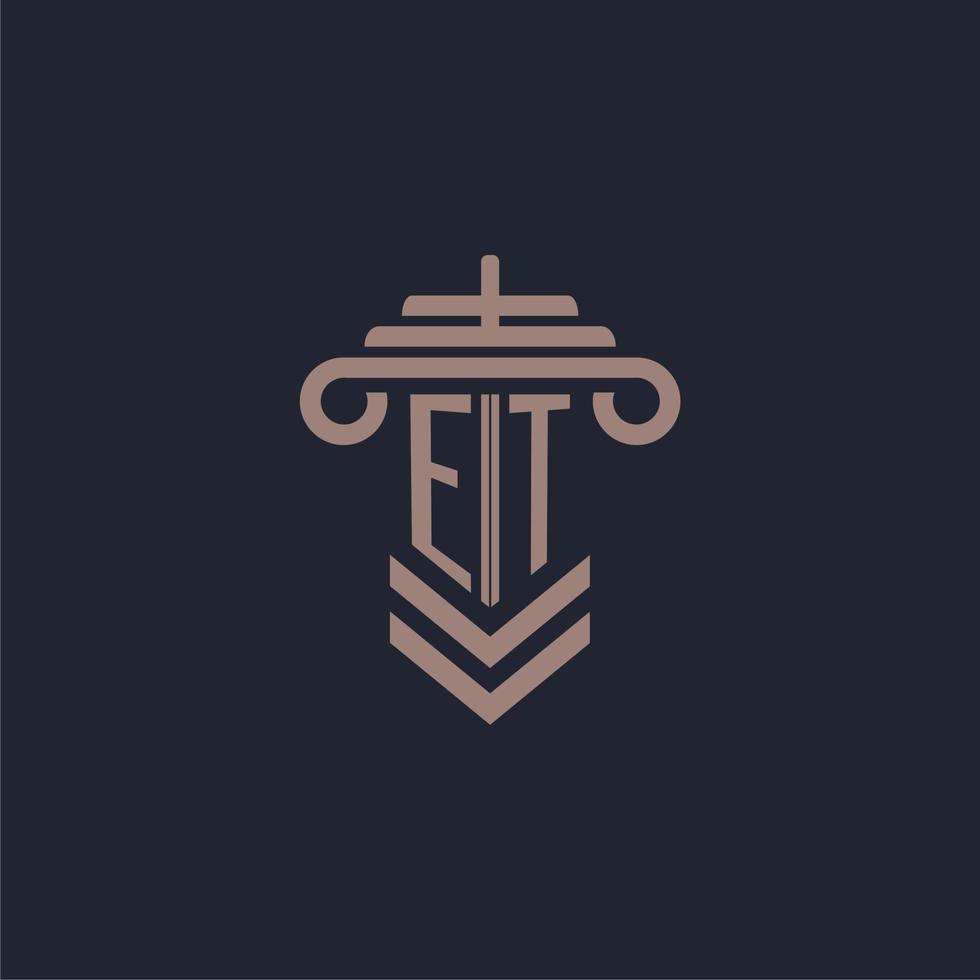 ET initial monogram logo with pillar design for law firm vector image