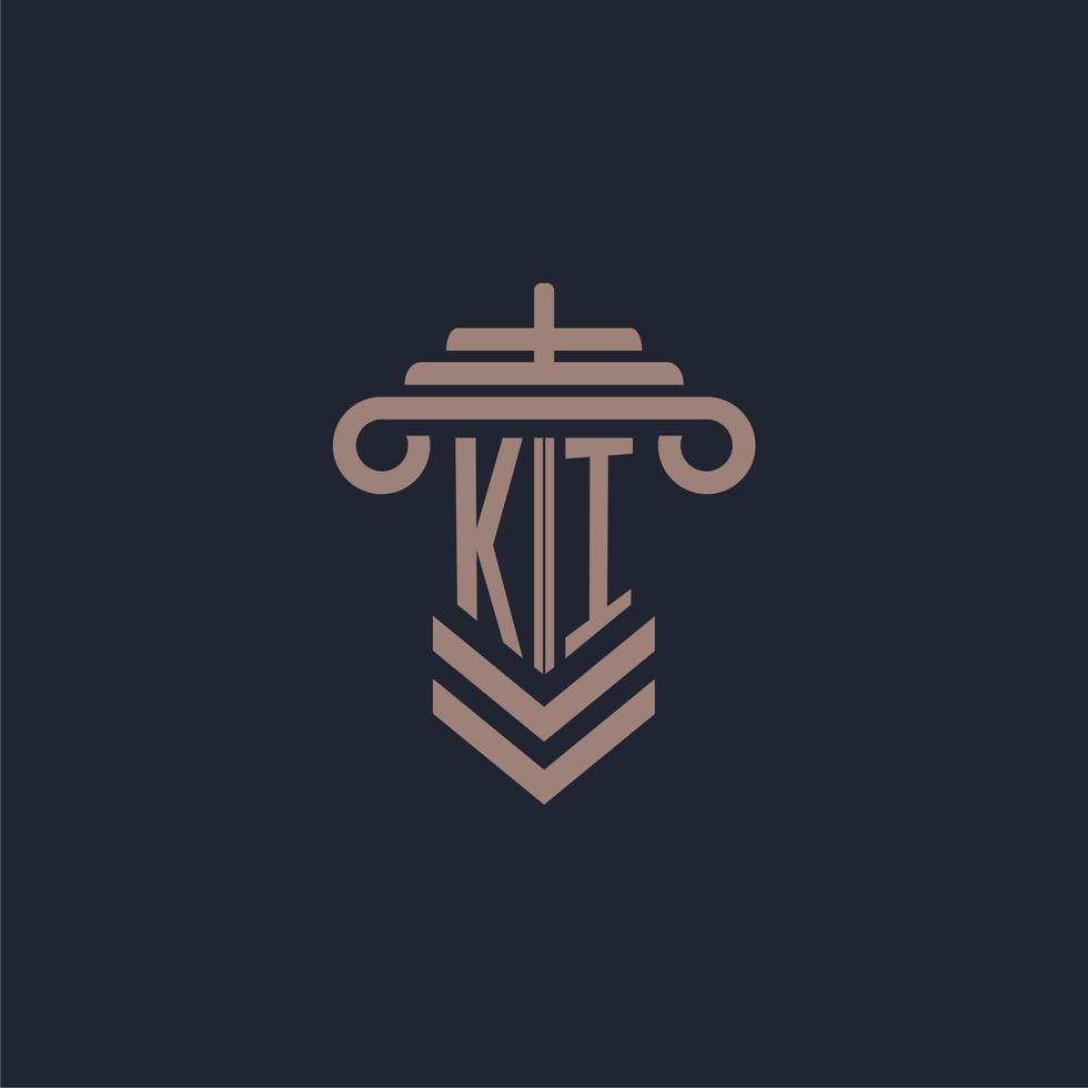 KI initial monogram logo with pillar design for law firm vector image