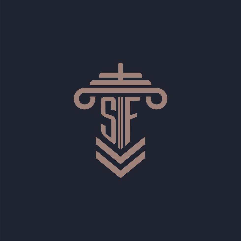SF initial monogram logo with pillar design for law firm vector image