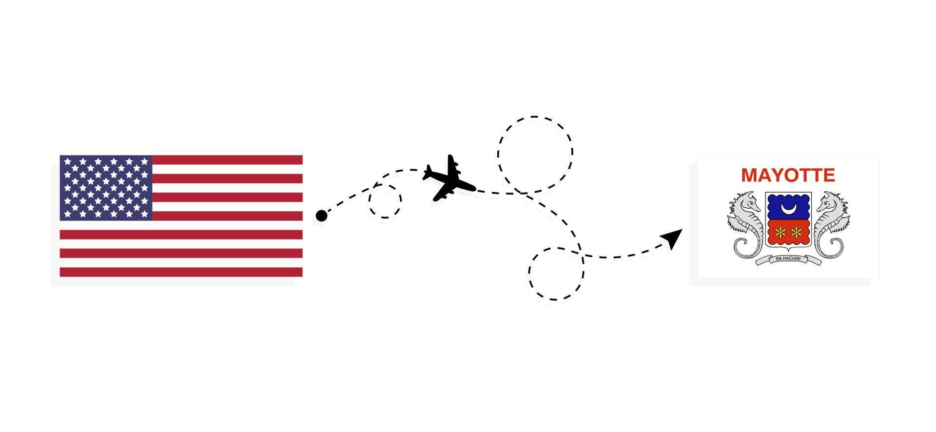 Flight and travel from USA to Mayotte by passenger airplane Travel concept vector