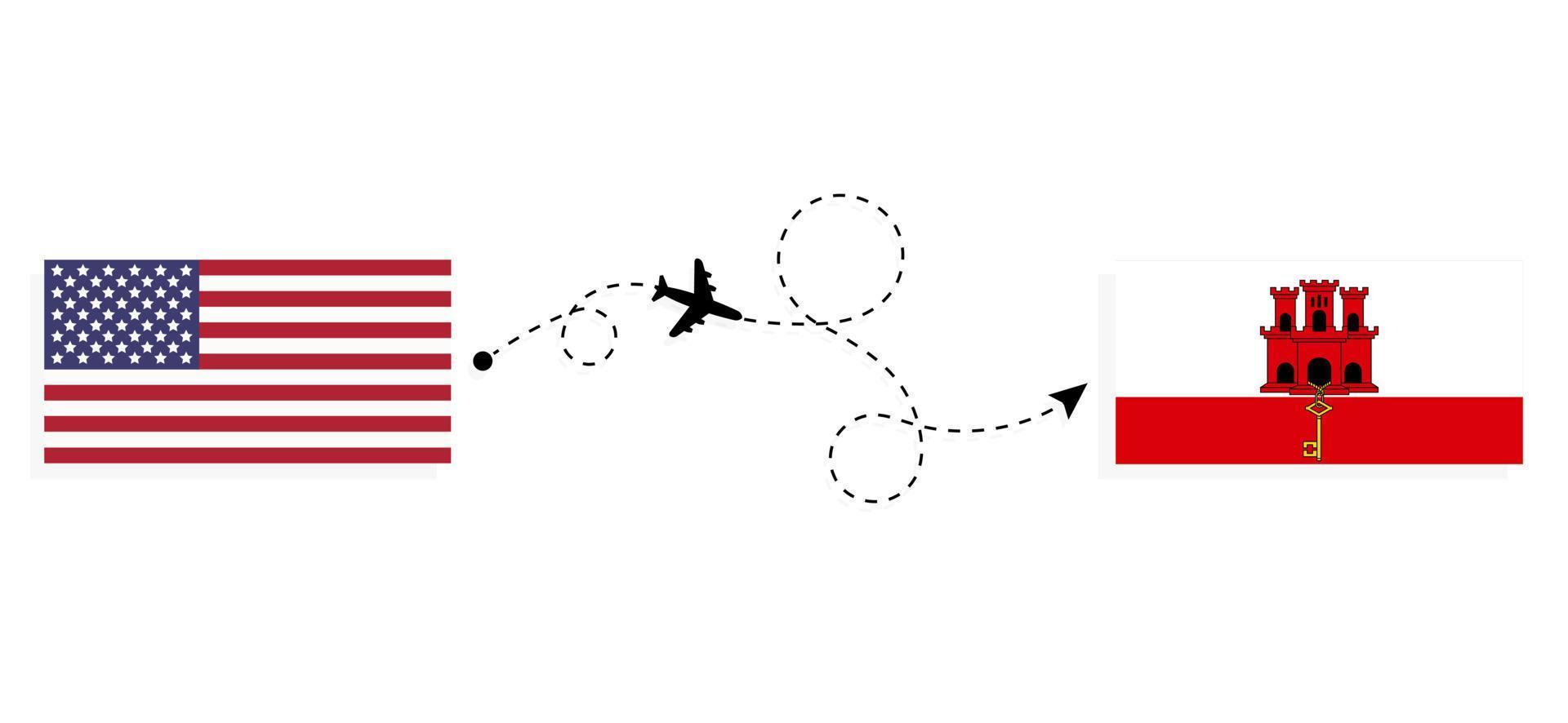 Flight and travel from USA to Gibraltar by passenger airplane Travel concept vector