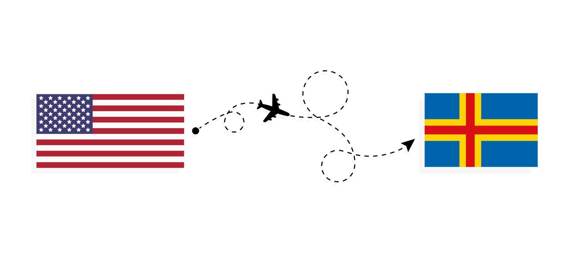 Flight and travel from USA to Aland by passenger airplane Travel concept vector