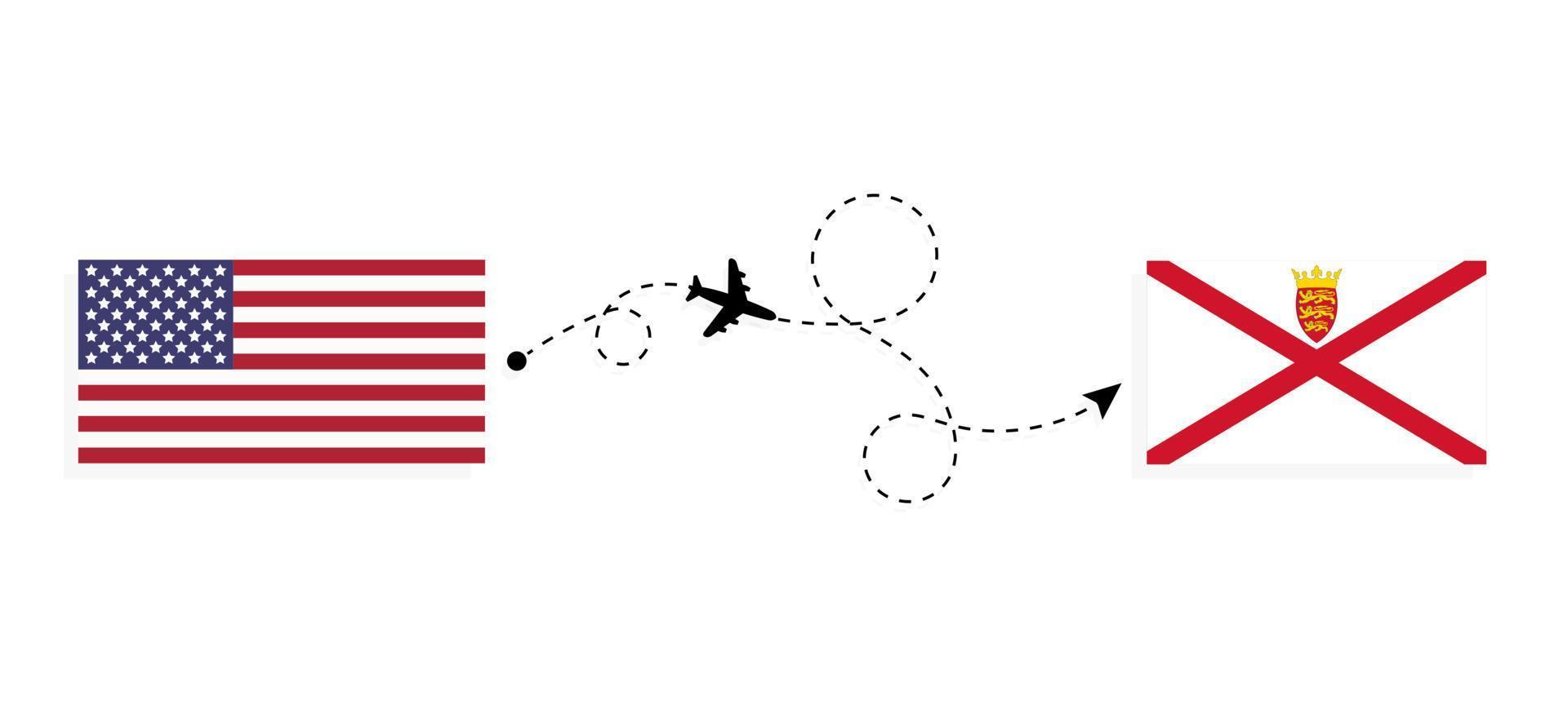 Flight and travel from USA to Jersey by passenger airplane Travel concept vector