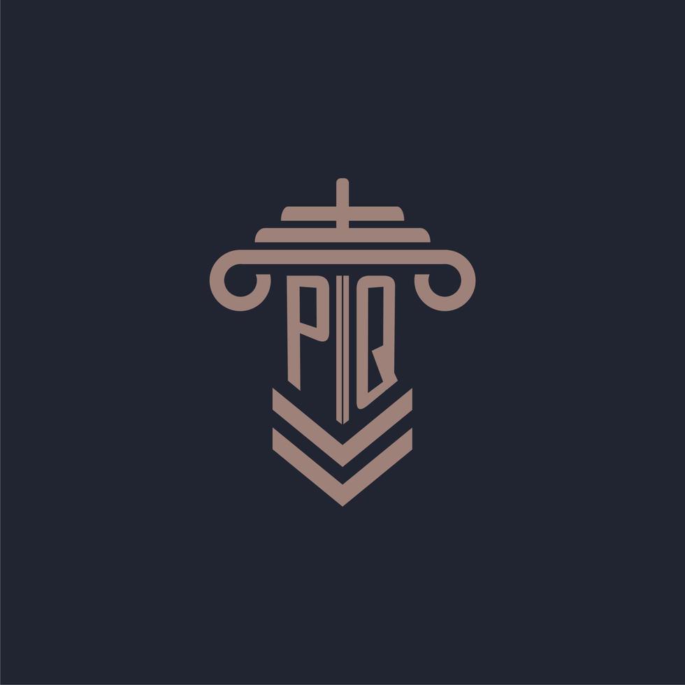 logotipo de monograma inicial pq con diseño de pilar para imagen vectorial de bufete de abogados vector