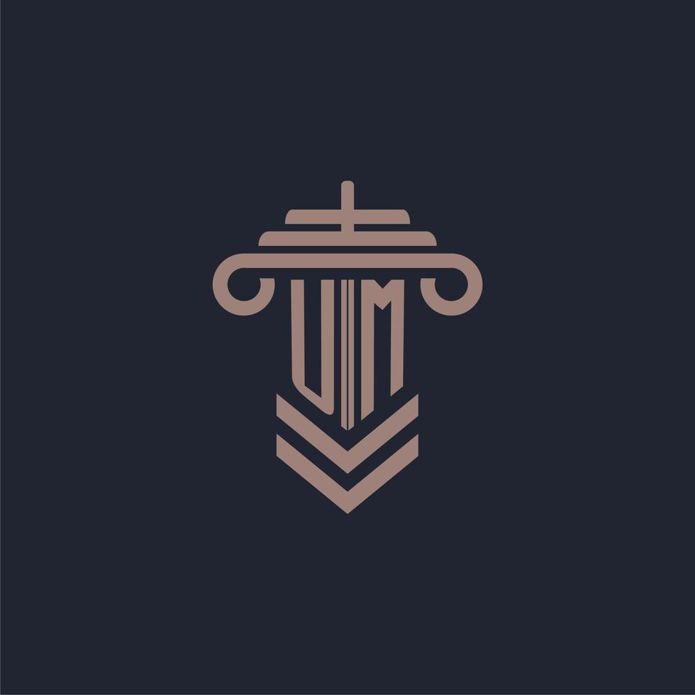 UM initial monogram logo with pillar design for law firm vector image