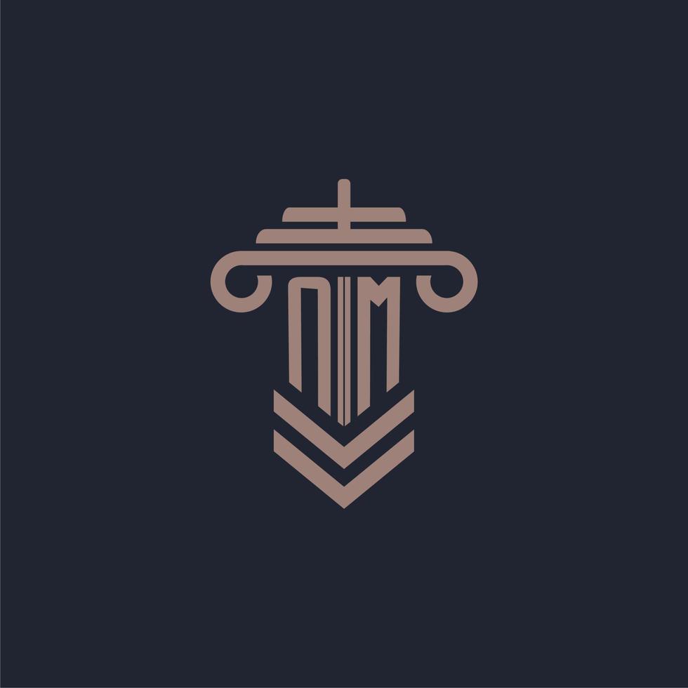 NM initial monogram logo with pillar design for law firm vector image