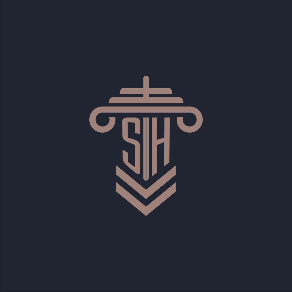 SH initial monogram logo with pillar design for law firm vector image