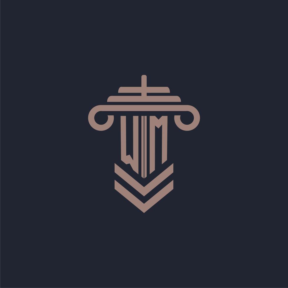 WM initial monogram logo with pillar design for law firm vector image
