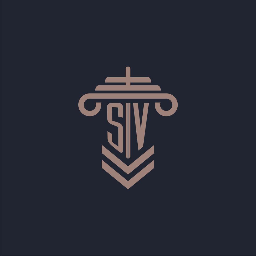 logotipo de monograma inicial sv con diseño de pilar para imagen vectorial de bufete de abogados vector