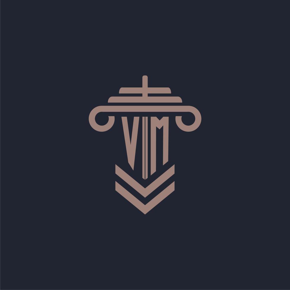 VM initial monogram logo with pillar design for law firm vector image