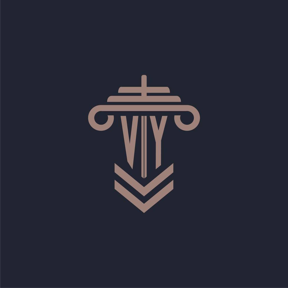 logotipo de monograma inicial vy con diseño de pilar para imagen vectorial de bufete de abogados vector