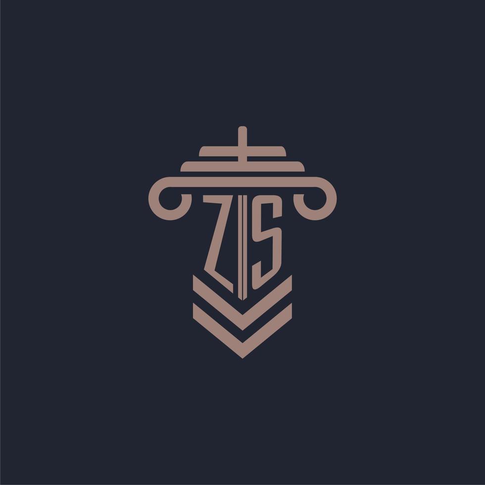 ZS initial monogram logo with pillar design for law firm vector image