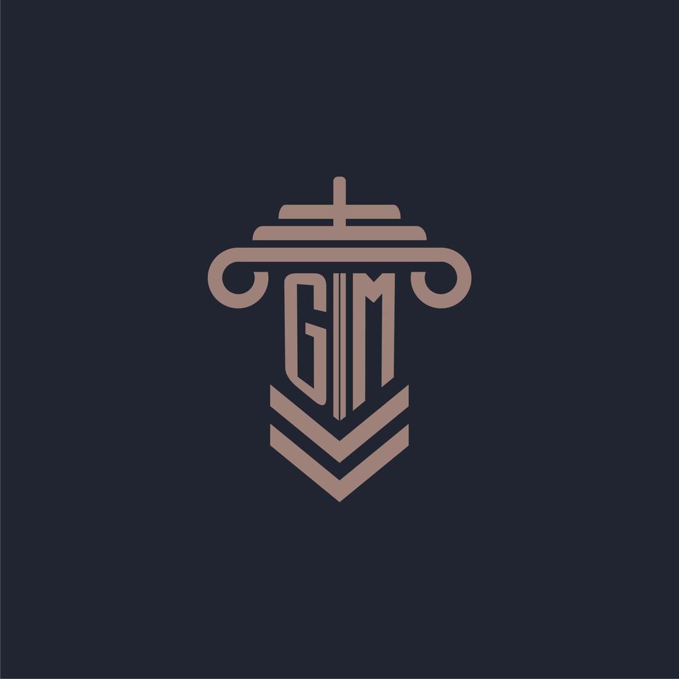 logotipo de monograma inicial gm con diseño de pilar para imagen vectorial de bufete de abogados vector