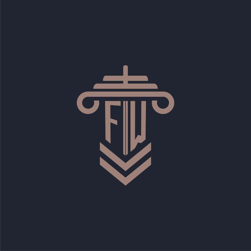 logotipo de monograma inicial fw con diseño de pilar para imagen vectorial de bufete de abogados vector