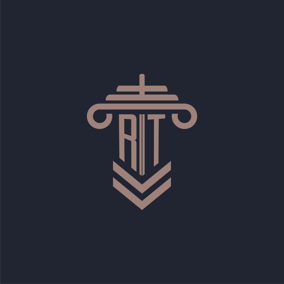 RT initial monogram logo with pillar design for law firm vector image