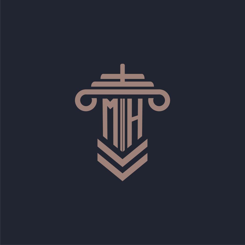 logotipo de monograma inicial mh con diseño de pilar para imagen vectorial de bufete de abogados vector