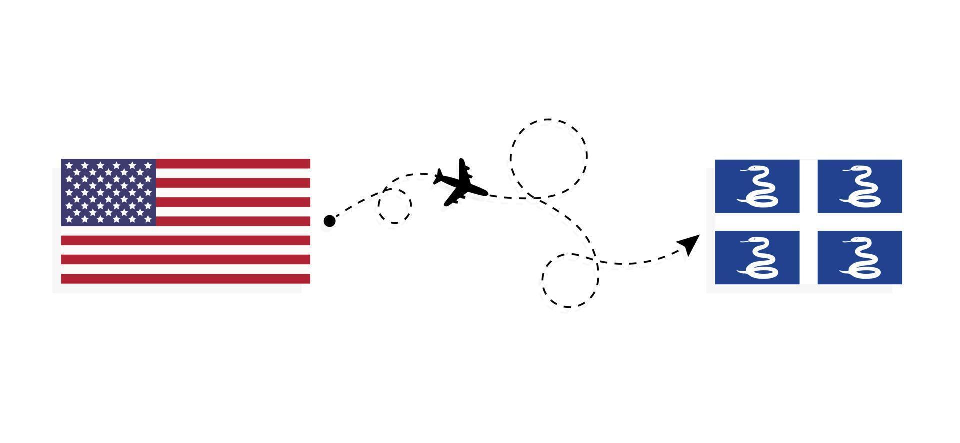 Flight and travel from USA to Martinique by passenger airplane Travel concept vector