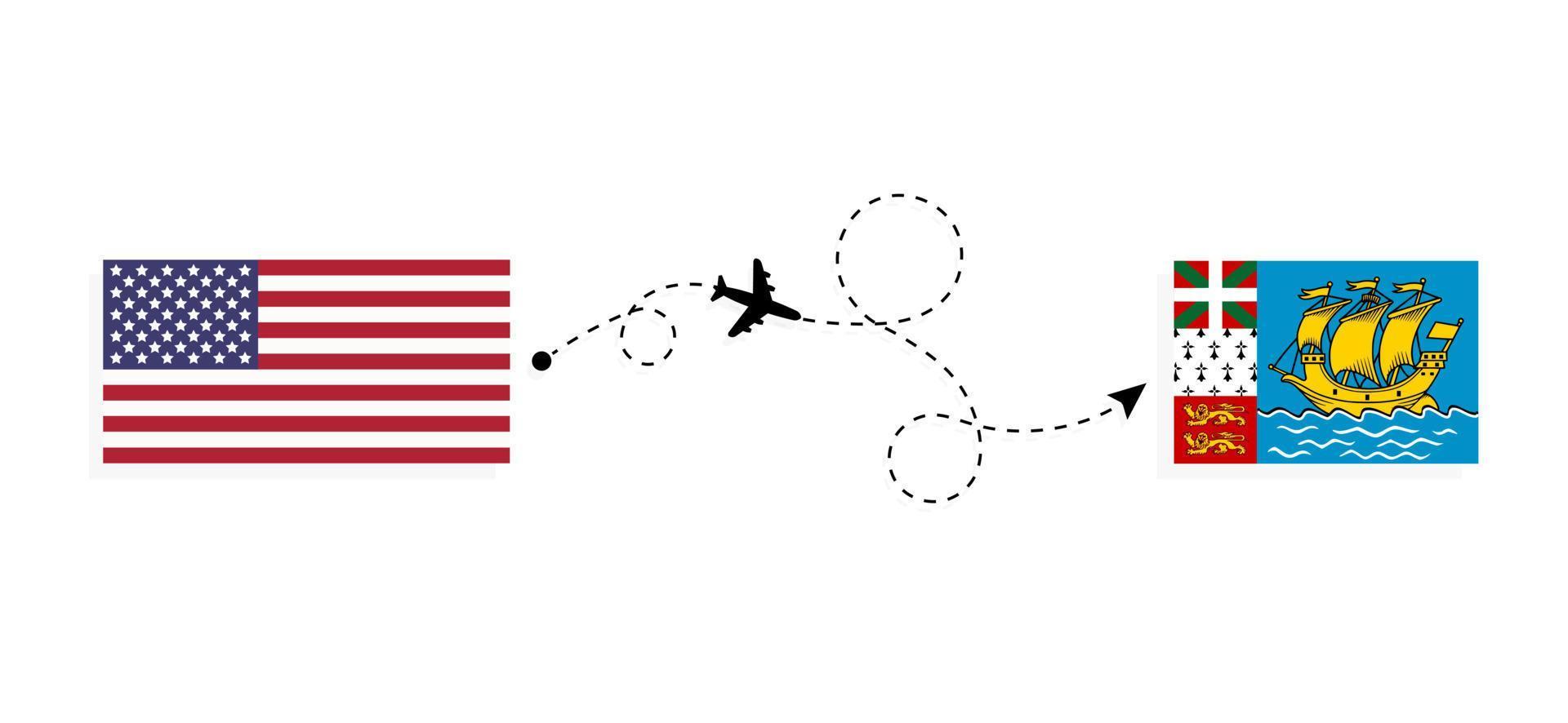 Flight and travel from USA to Saint Pierre and Miquelon by passenger airplane Travel concept vector