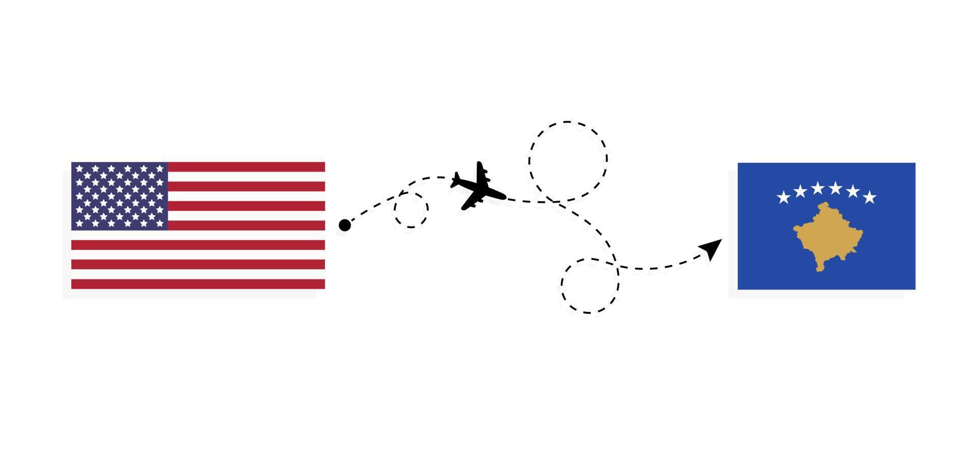 vuelo y viaje desde estados unidos a kosovo por concepto de viaje en avión de pasajeros vector